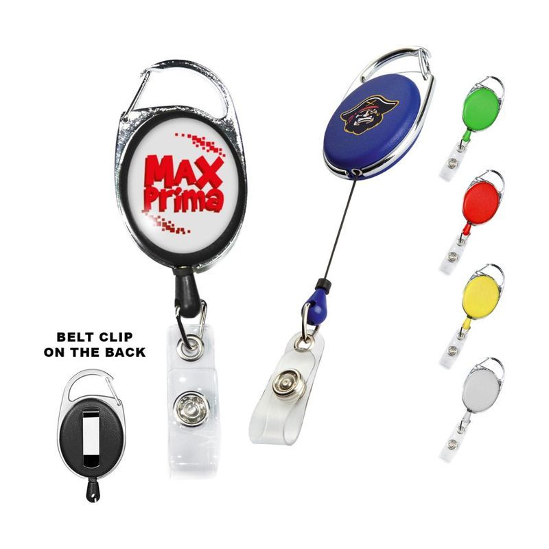 Oval Carabiner Badge Reel with Belt Clip