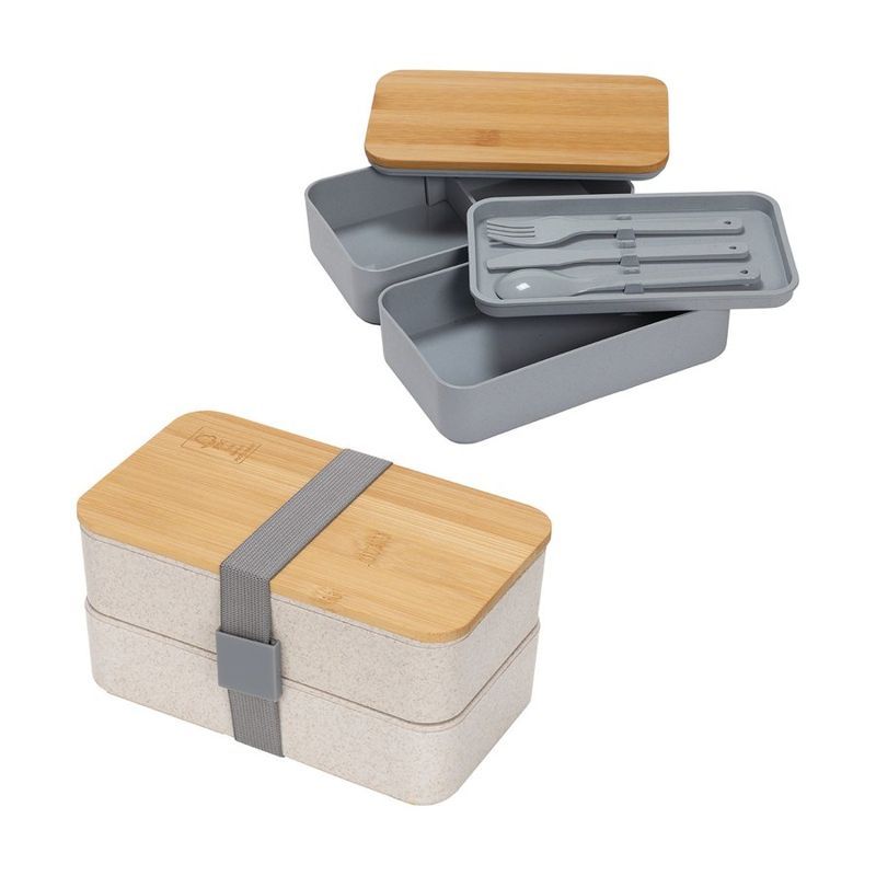 Double Decker Lunch Box with Bamboo Lid and Utensils