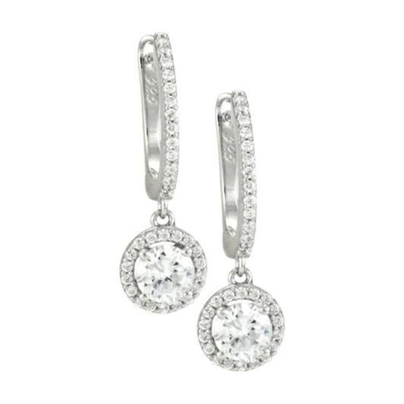 Sterling Silver Halo Dangle Earrings