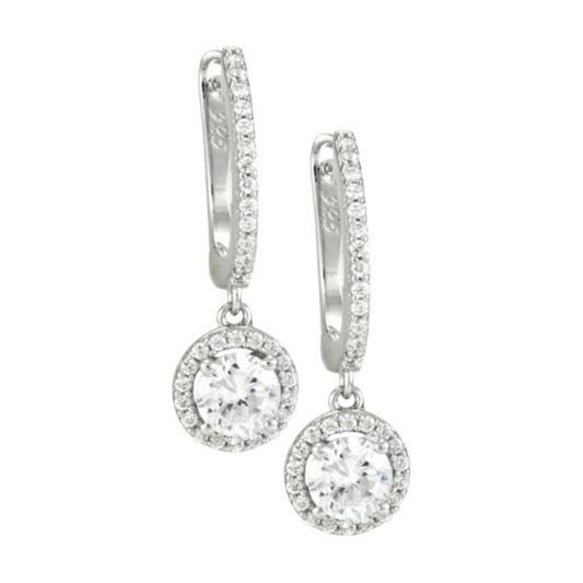 Sterling Silver Halo Dangle Earrings
