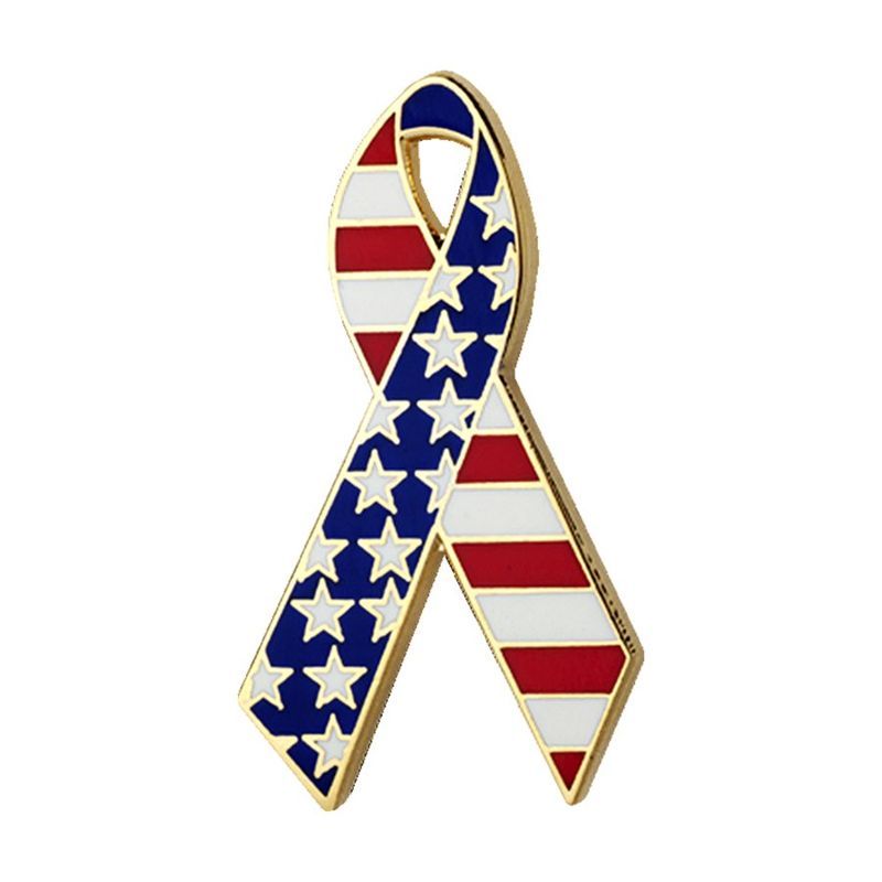 American Flag Ribbon Enamel Lapel Pin