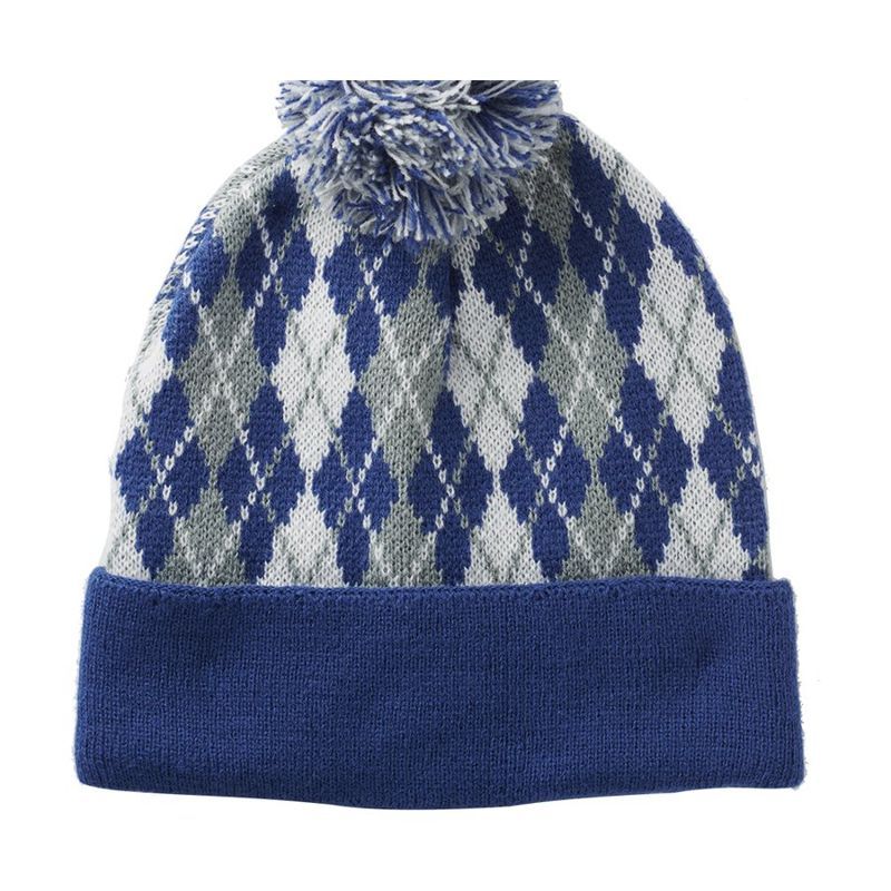 Diamond Pattern Knit Pom Beanie