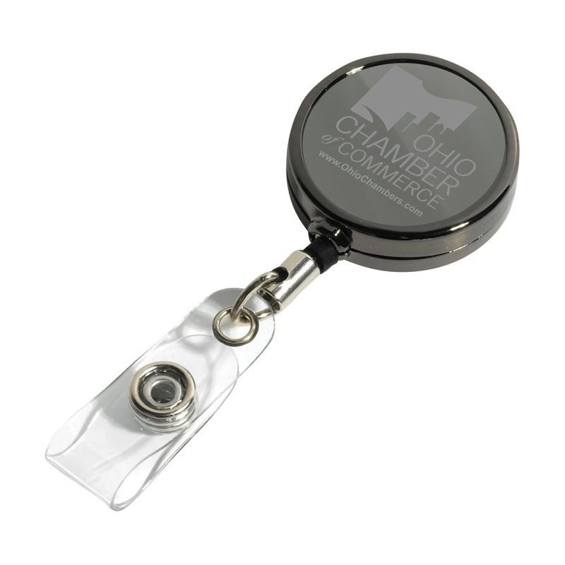 Gunmetal Solid Metal Badge Reel, Laser Engraved