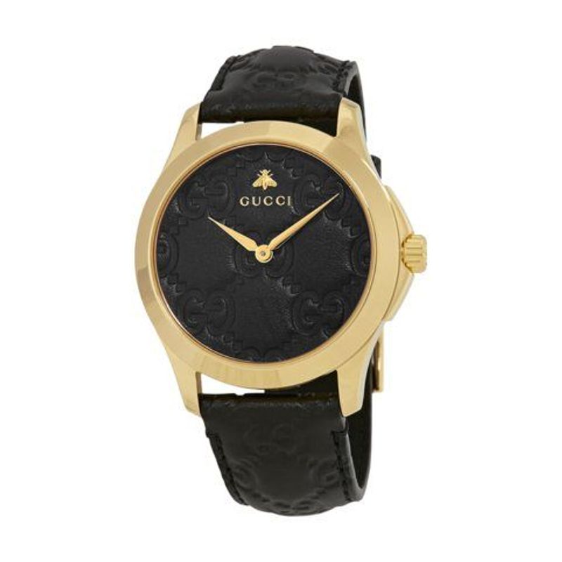 Gucci G-Timeless Signature Black Leather Strap Watch