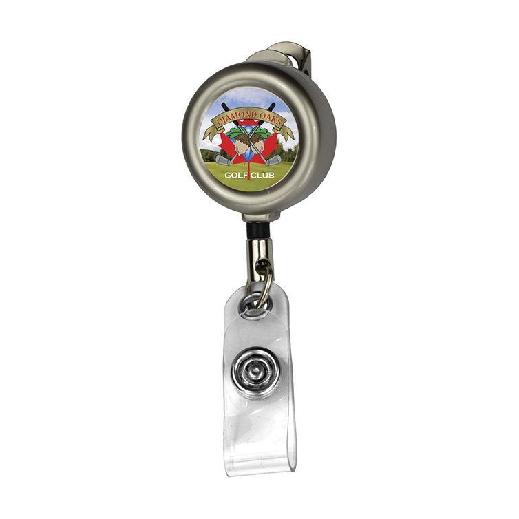 Round Matte Solid Metal Badge Reel, 24" Cord
