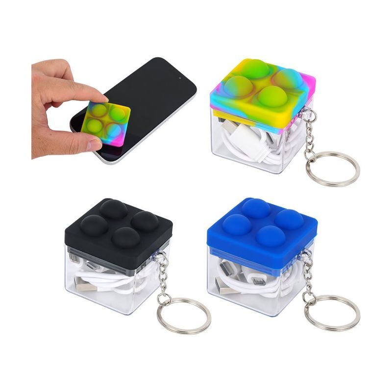 Push Pop Charging Cable with Keyring and Screen Cleaner