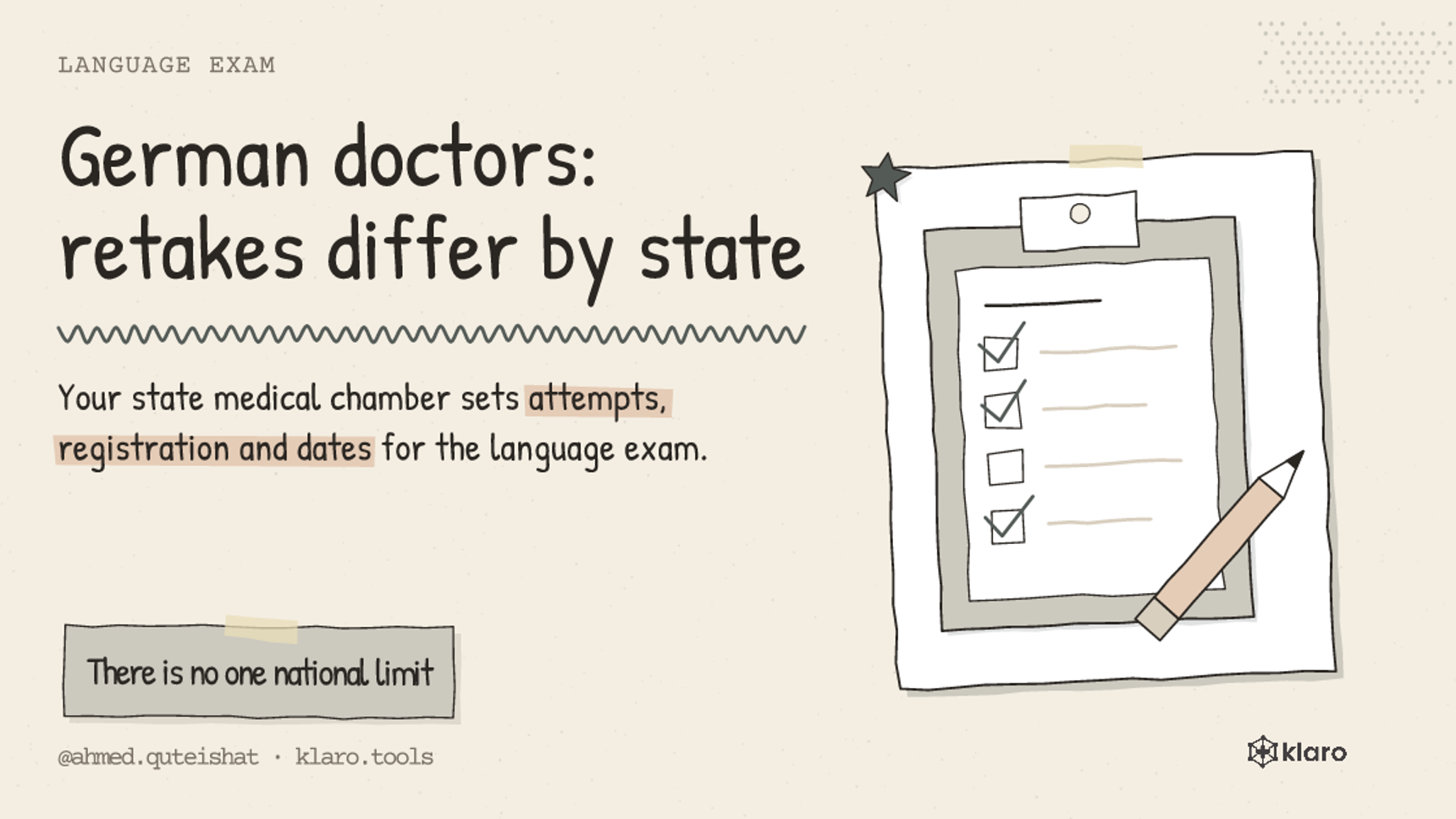 German doctors: retakes differ by state: Your state medical chamber sets attempts, registration and dates for the language exam.
