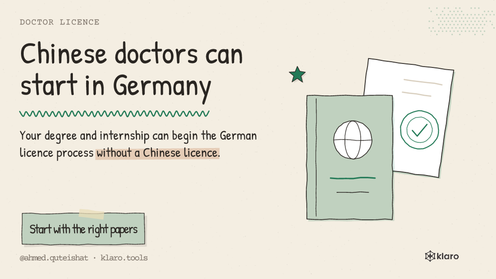 Chinese doctors can start in Germany: Your degree and internship can begin the German licence process without a Chinese licence.