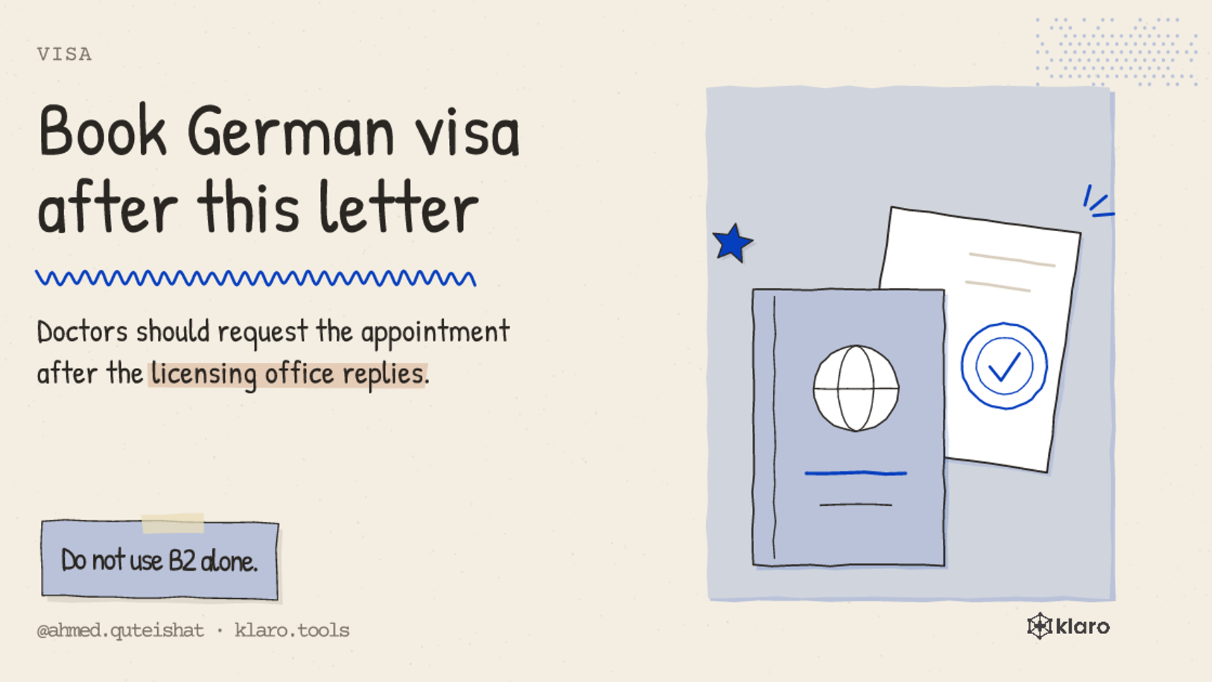Book German visa after this letter: Doctors should request the appointment after the licensing office replies.