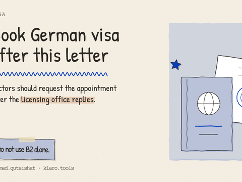 Book German visa after this letter: Doctors should request the appointment after the licensing office replies.