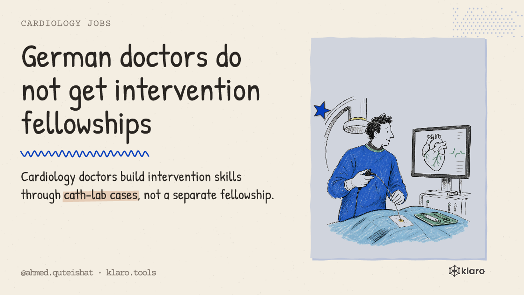 German doctors do not get intervention fellowships: Cardiology doctors build intervention skills through cath-lab cases, not a separate fellowship.