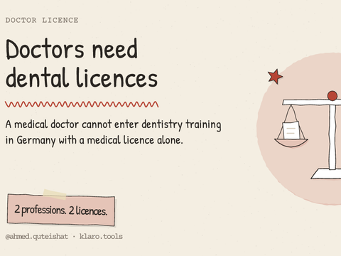 Doctors need dental licences: A medical doctor cannot enter dentistry training in Germany with a medical licence alone.