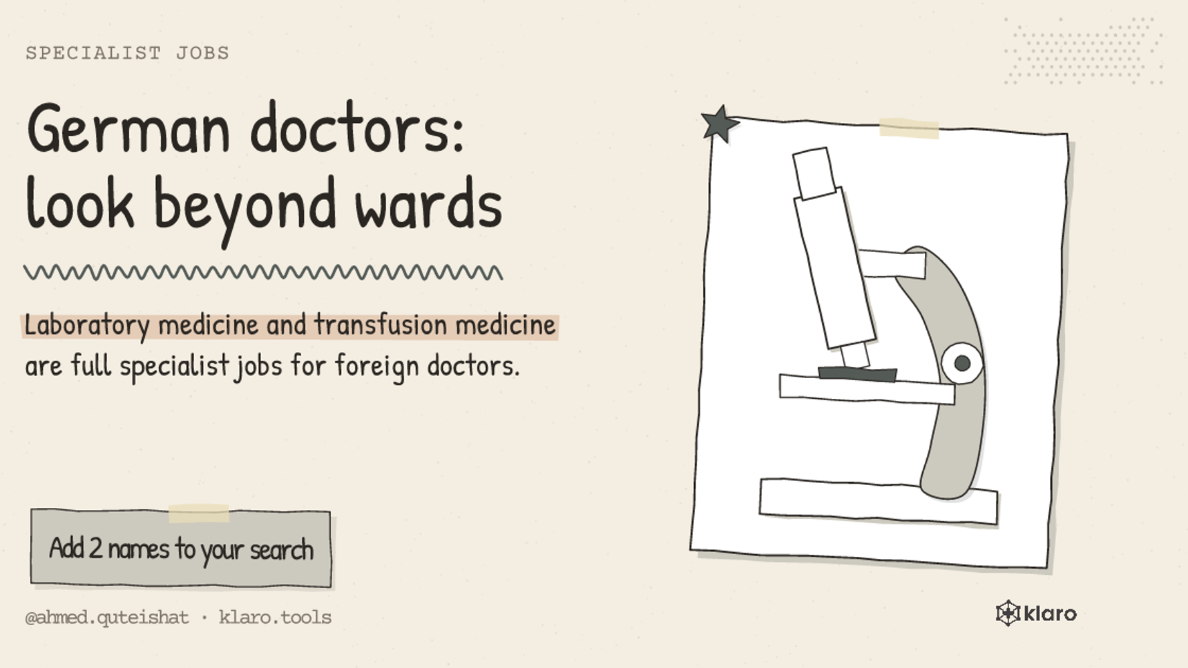 German doctors: look beyond wards: Laboratory medicine and transfusion medicine are full specialist jobs for foreign doctors.