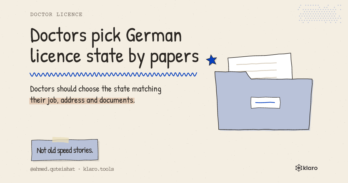 Doctors pick German licence state by papers: Doctors should choose the state matching their job, address and documents.