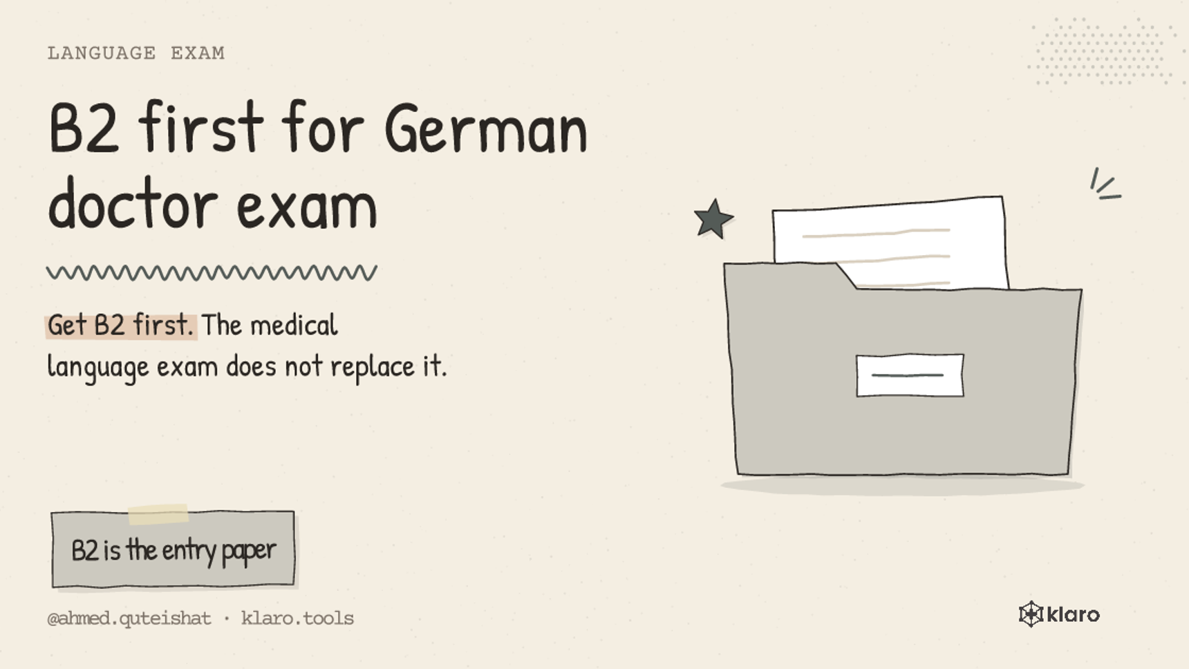 B2 first for German doctor exam: Get B2 first. The medical language exam does not replace it.