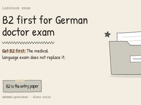 B2 first for German doctor exam: Get B2 first. The medical language exam does not replace it.