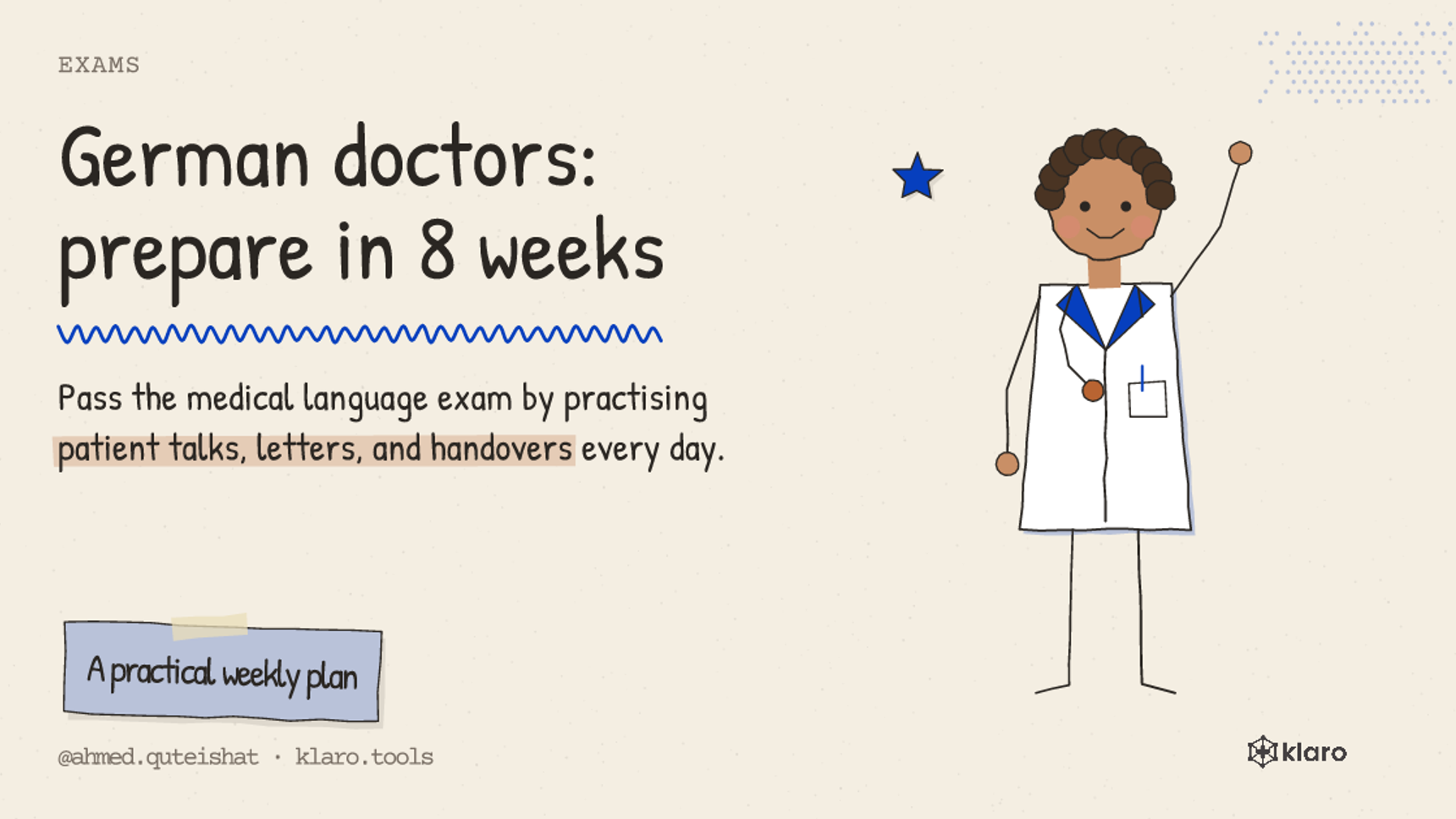 German doctors: prepare in 8 weeks: Pass the medical language exam by practising patient talks, letters, and handovers every day.