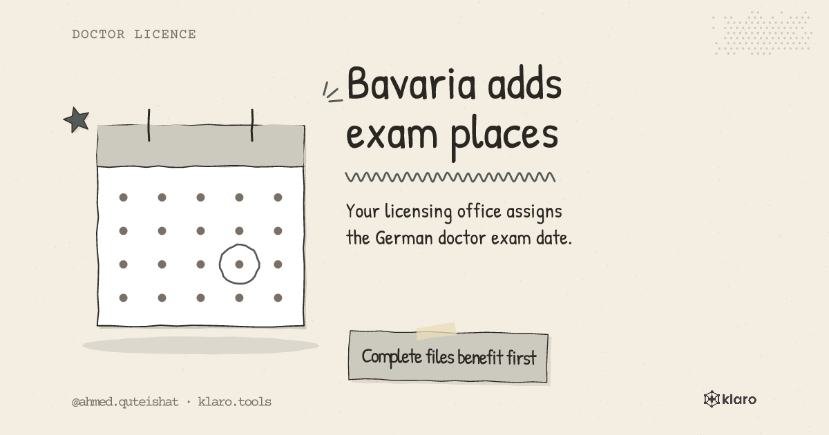 Bavaria adds exam places: Your licensing office assigns the German doctor exam date.