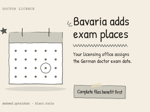 Bavaria adds exam places: Your licensing office assigns the German doctor exam date.