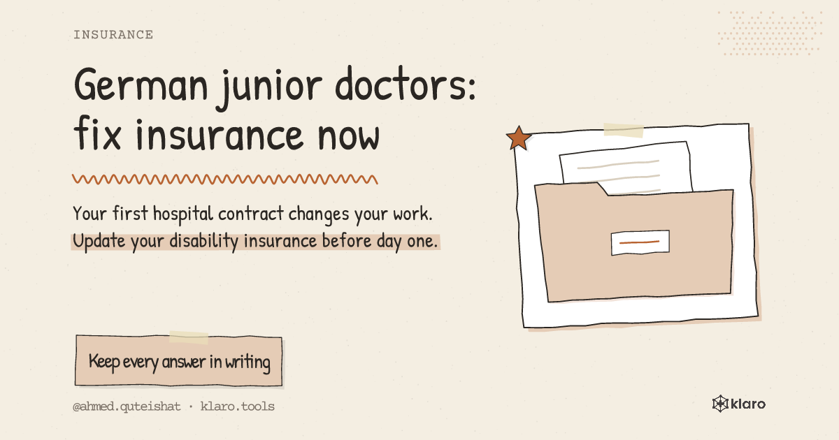 German junior doctors: fix insurance now: Your first hospital contract changes your work. Update your disability insurance before day one.