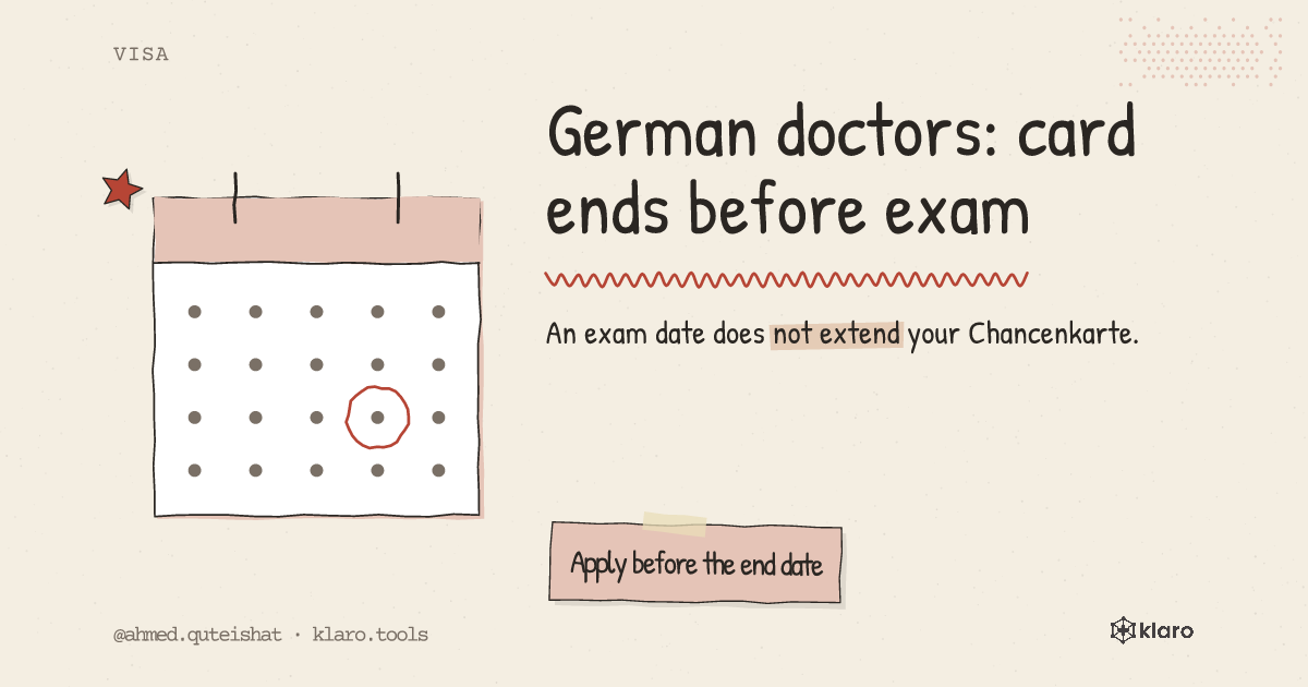 German doctors: card ends before exam: An exam date does not extend your Chancenkarte.