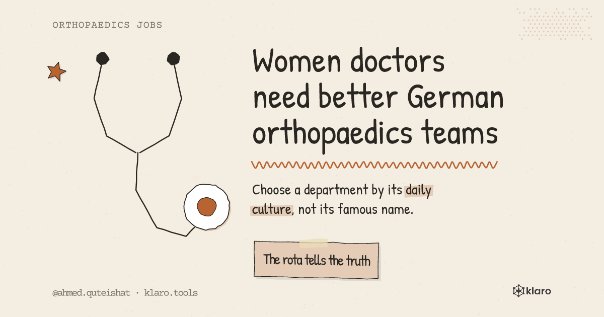 Women doctors need better German orthopaedics teams: Choose a department by its daily culture, not its famous name.