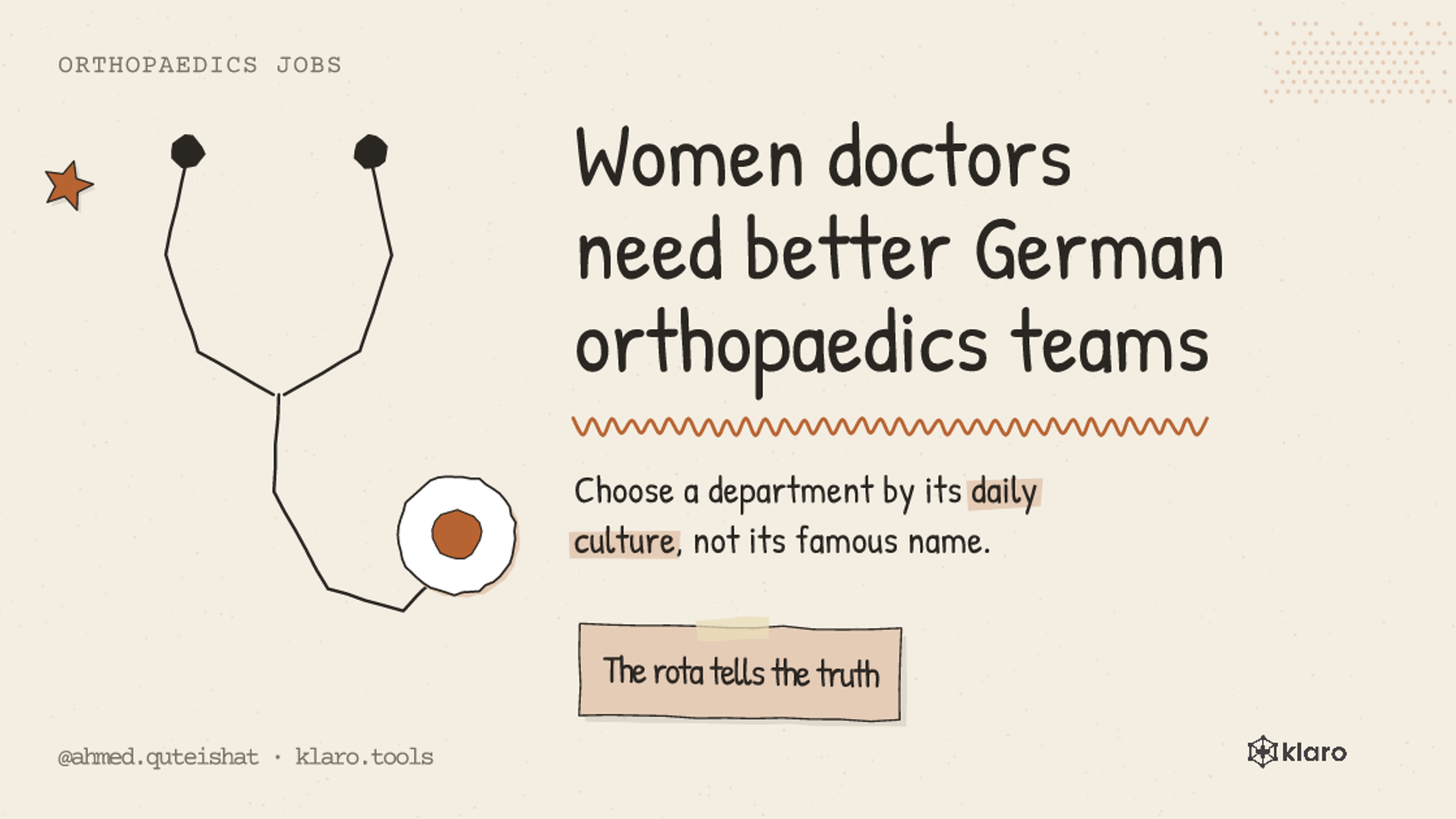 Women doctors need better German orthopaedics teams: Choose a department by its daily culture, not its famous name.