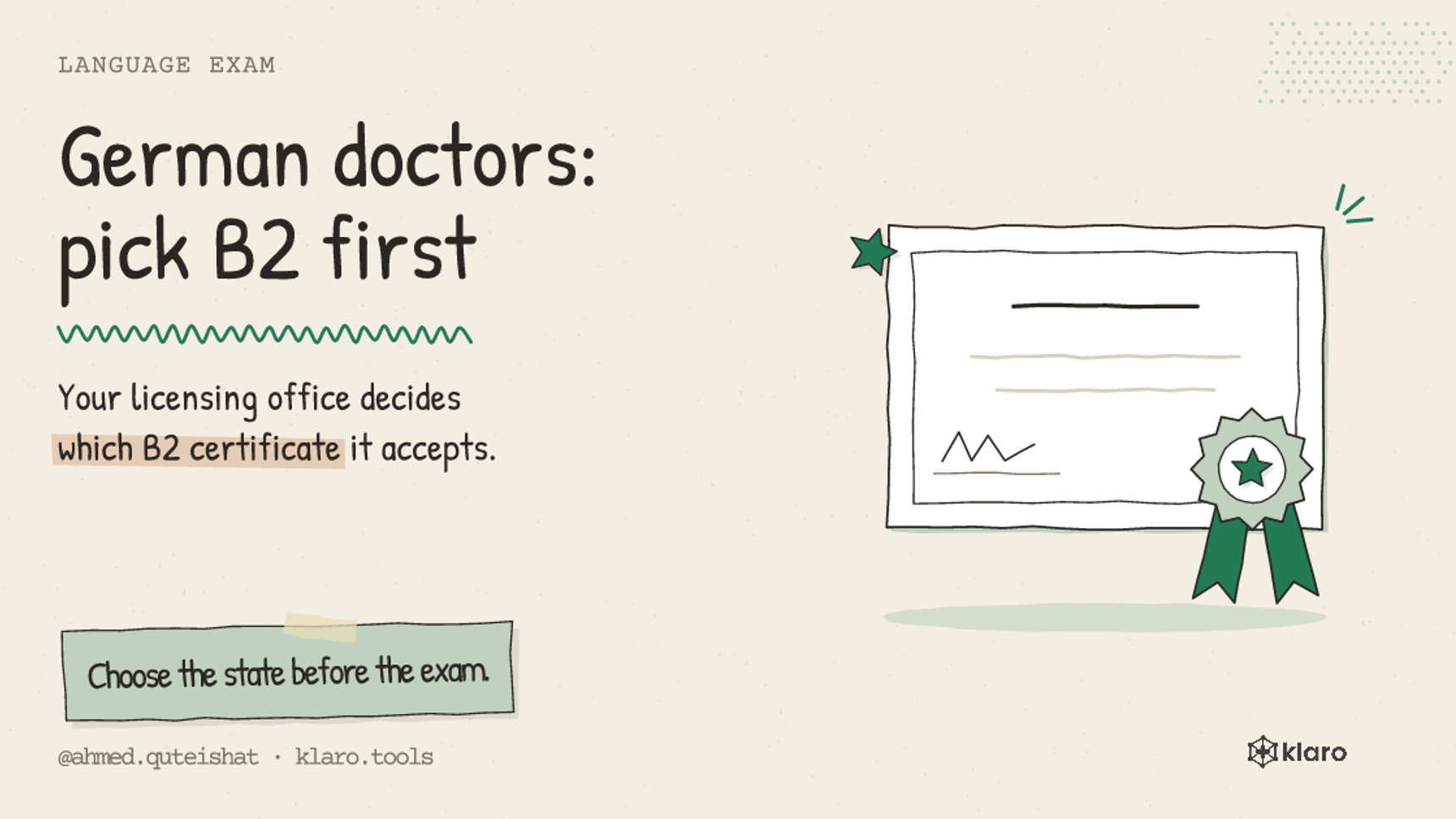 German doctors: pick B2 first: Your licensing office decides which B2 certificate it accepts.