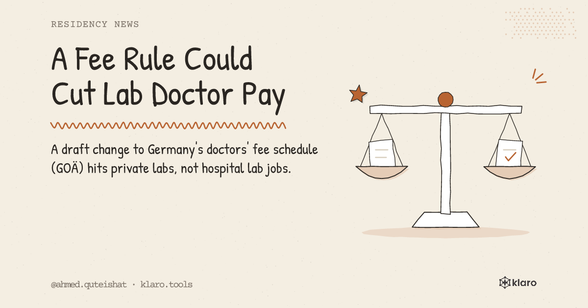 A Fee Rule Could Cut Lab Doctor Pay: A draft change to Germany's doctors' fee schedule (GOÄ) hits private labs, not hospital lab jobs.