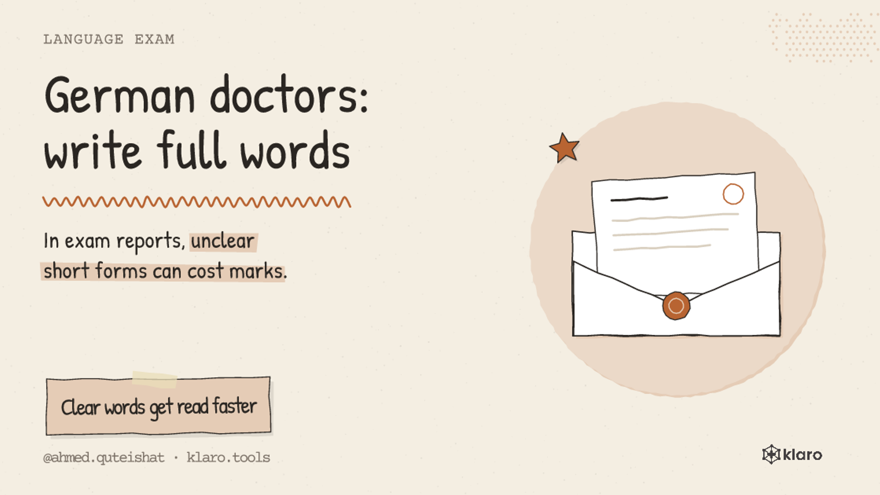 German doctors: write full words: In exam reports, unclear short forms can cost marks.