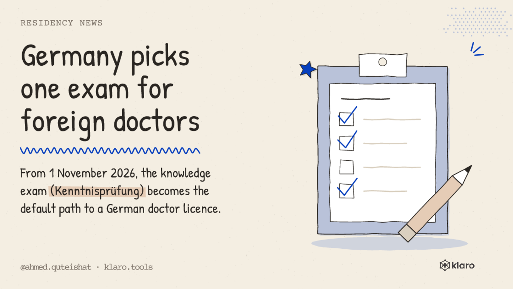 Germany picks one exam for foreign doctors: From 1 November 2026, the knowledge exam (Kenntnisprüfung) becomes the default path to a German doctor licence.