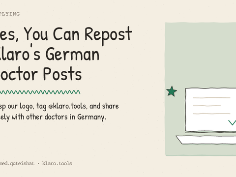 Yes, You Can Repost Klaro's German Doctor Posts: Keep our logo, tag @klaro.tools, and share freely with other doctors in Germany.