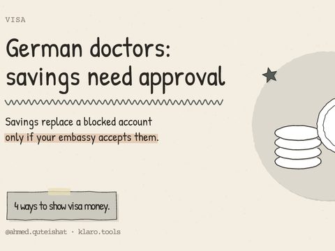 German doctors: savings need approval: Savings replace a blocked account only if your embassy accepts them.