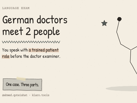German doctors meet 2 people: You speak with a trained patient role before the doctor examiner.