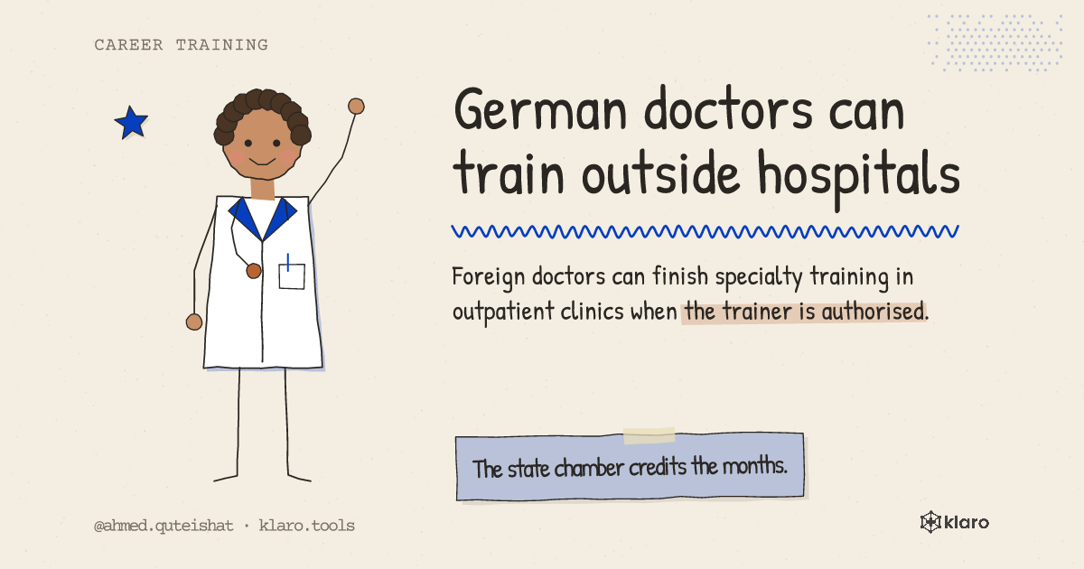 German doctors can train outside hospitals: Foreign doctors can finish specialty training in outpatient clinics when the trainer is authorised.