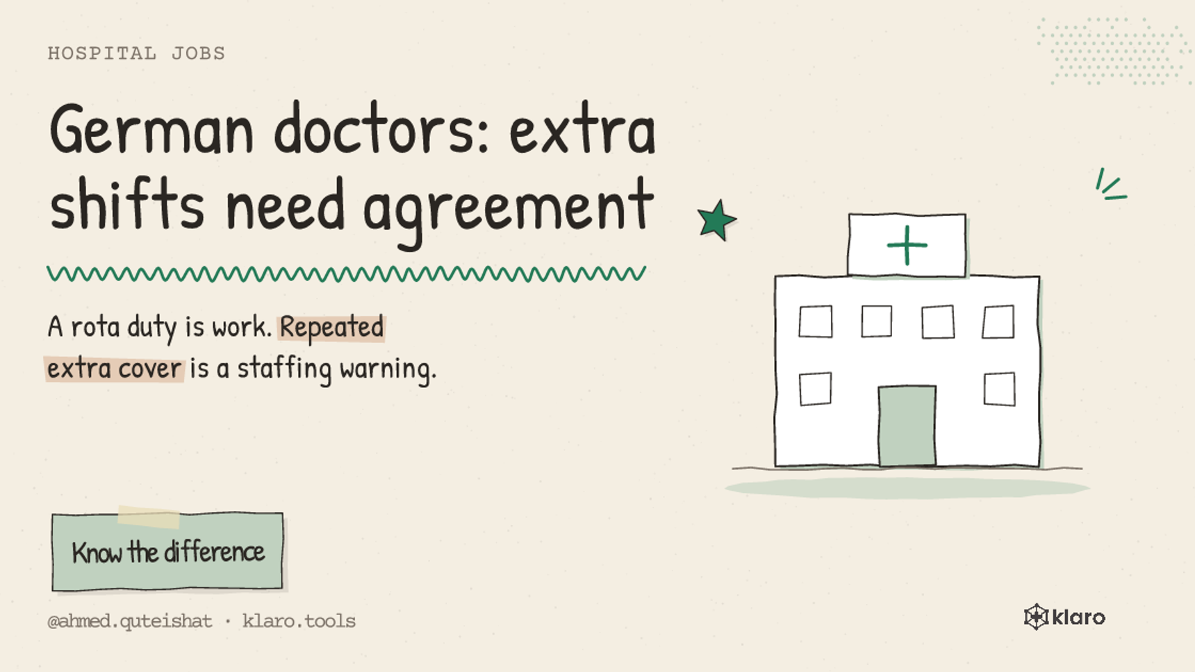 German doctors: extra shifts need agreement: A rota duty is work. Repeated extra cover is a staffing warning.