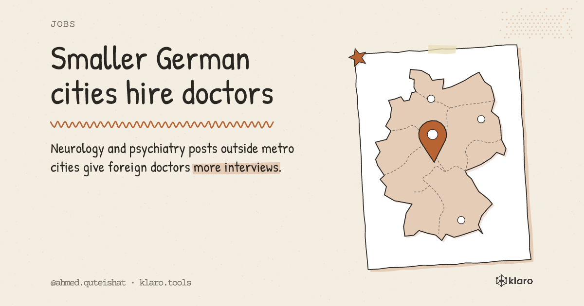 Smaller German cities hire doctors: Neurology and psychiatry posts outside metro cities give foreign doctors more interviews.
