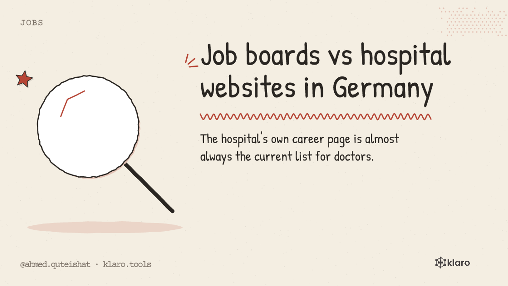 Job boards vs hospital websites in Germany: The hospital's own career page is almost always the current list for doctors.