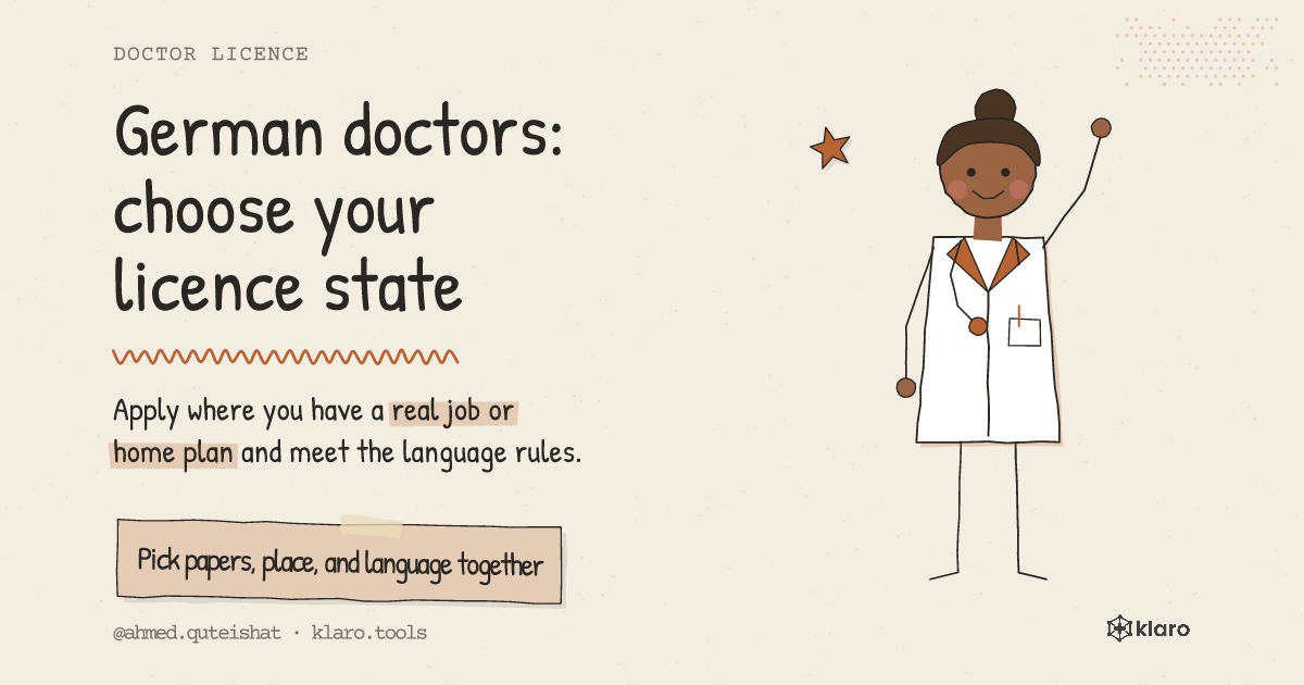 German doctors: choose your licence state: Apply where you have a real job or home plan and meet the language rules.