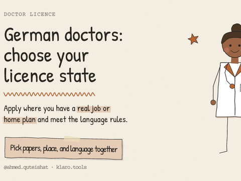 German doctors: choose your licence state: Apply where you have a real job or home plan and meet the language rules.