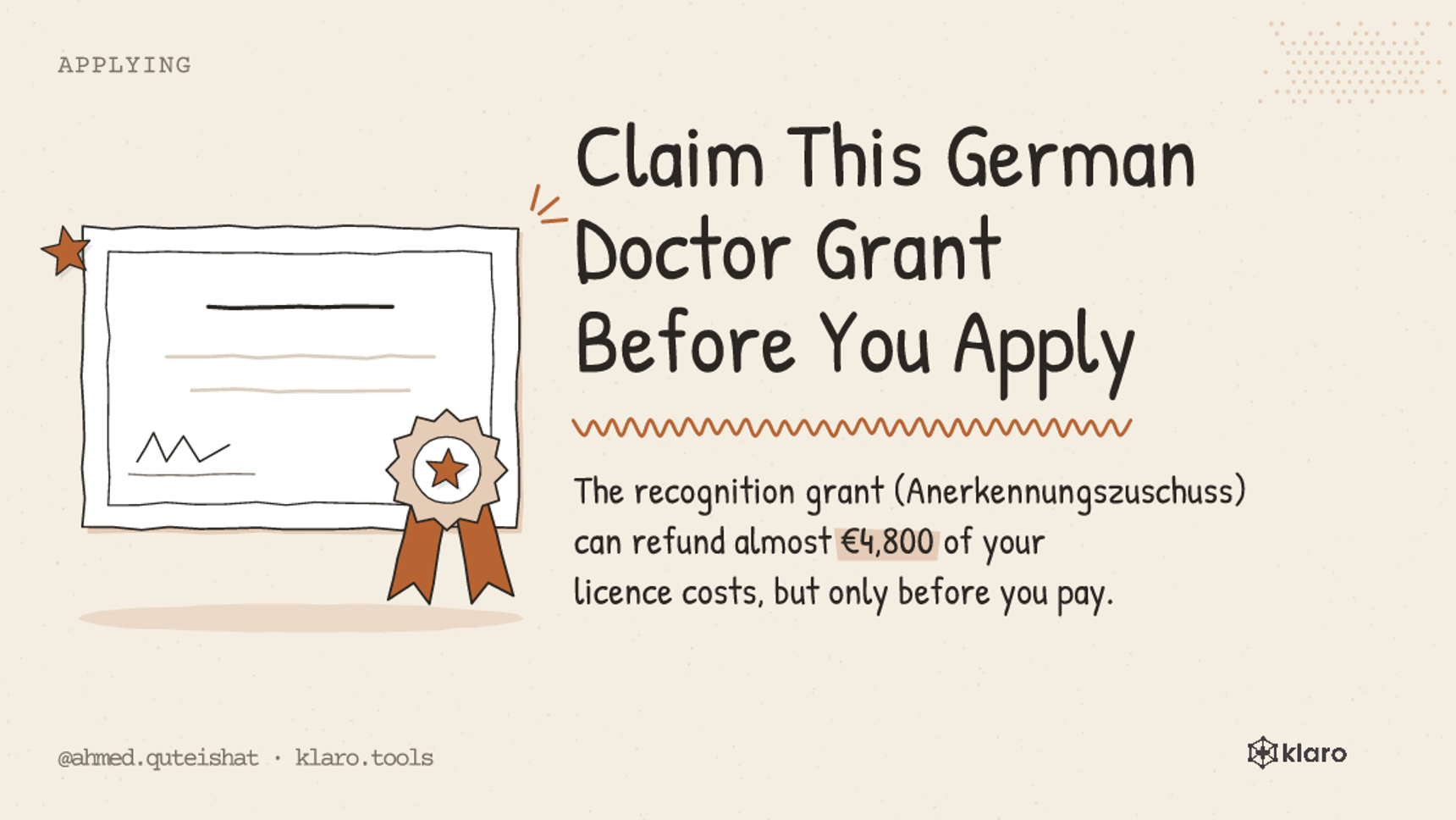 Claim This German Doctor Grant Before You Apply: The recognition grant (Anerkennungszuschuss) can refund almost €4,800 of your licence costs, but only before you pay.