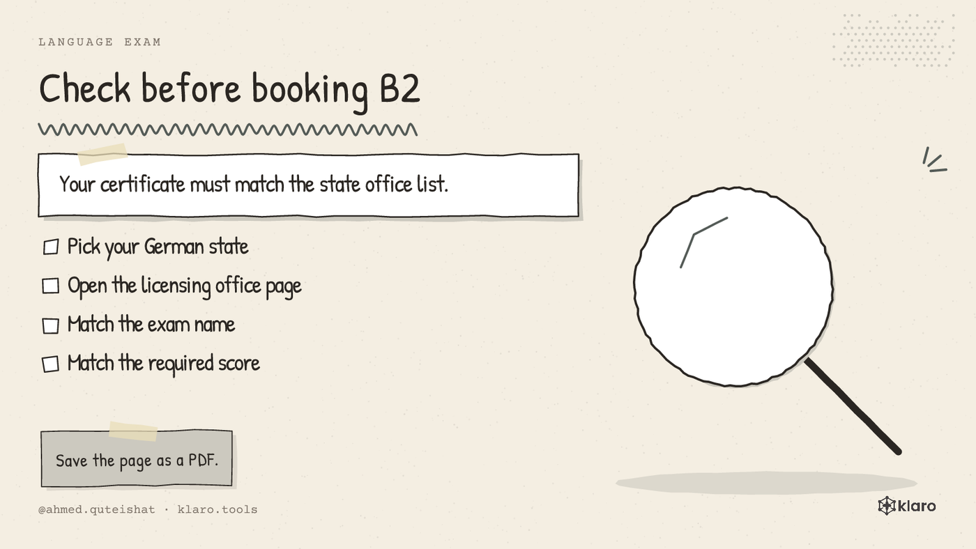A checklist showing four common B2 certificate providers and a reminder to use the state office list.