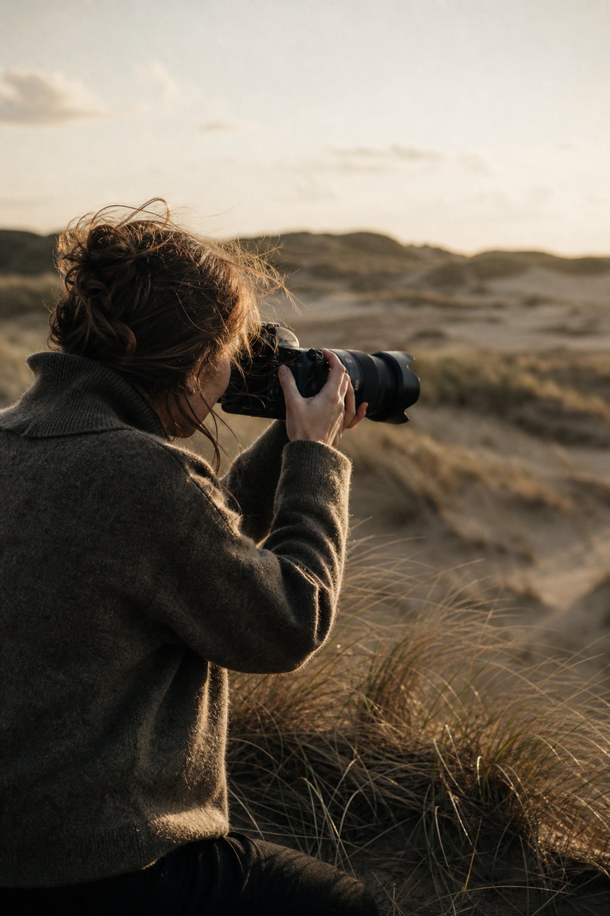 Fotograaf aan het werk in de duinen