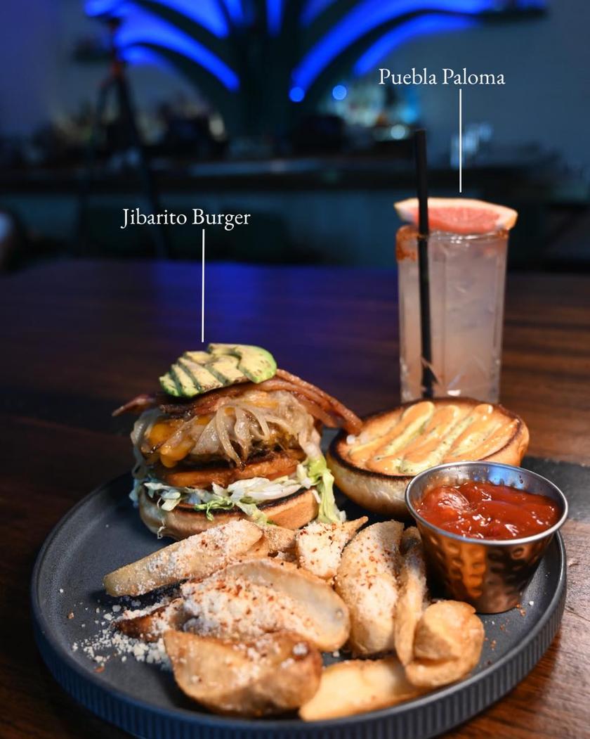 Menu Highlight: Come and try a fan favorite duo, our Jibarito Burger partnered with a Puebla Paloma!