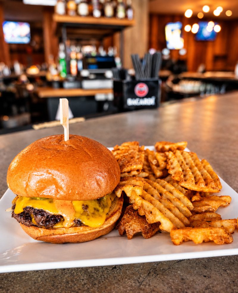 The OAK smashburger with waffle fries