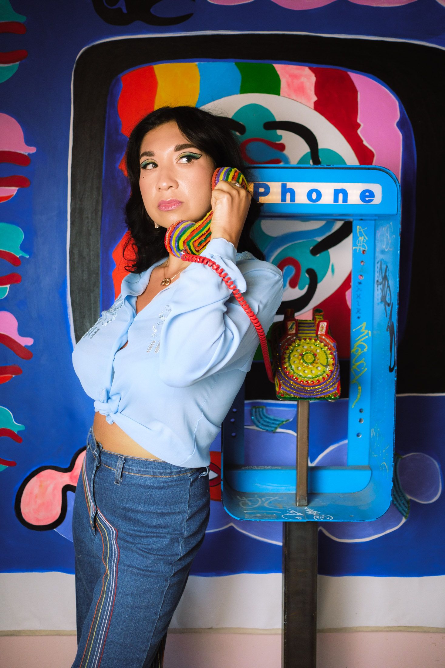 Ruby Mountain posing in vintage fashion as a singer in Oakland.