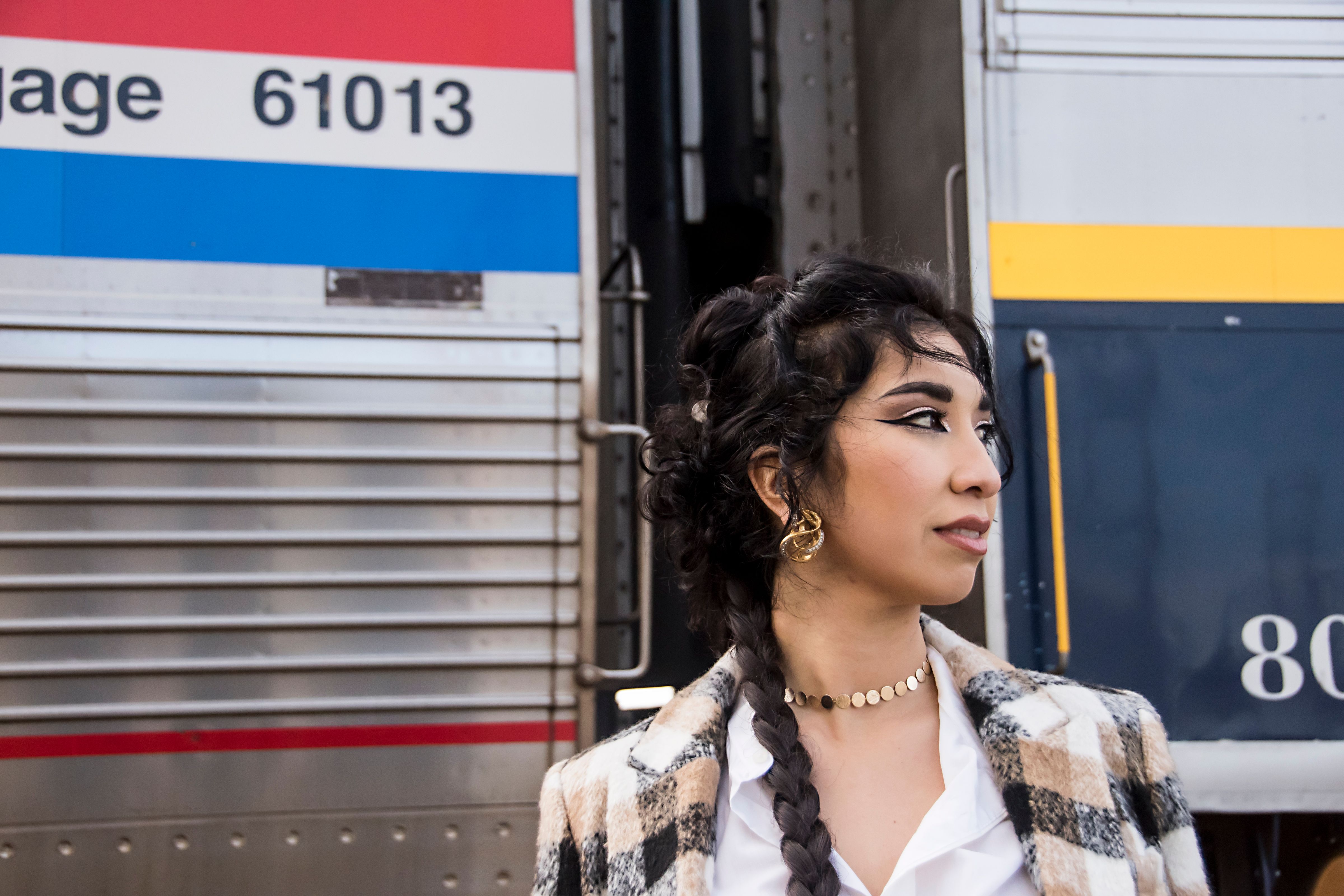 Afghan-inspired fashion worn by Ruby Mountain, singer photographed in Oakland.