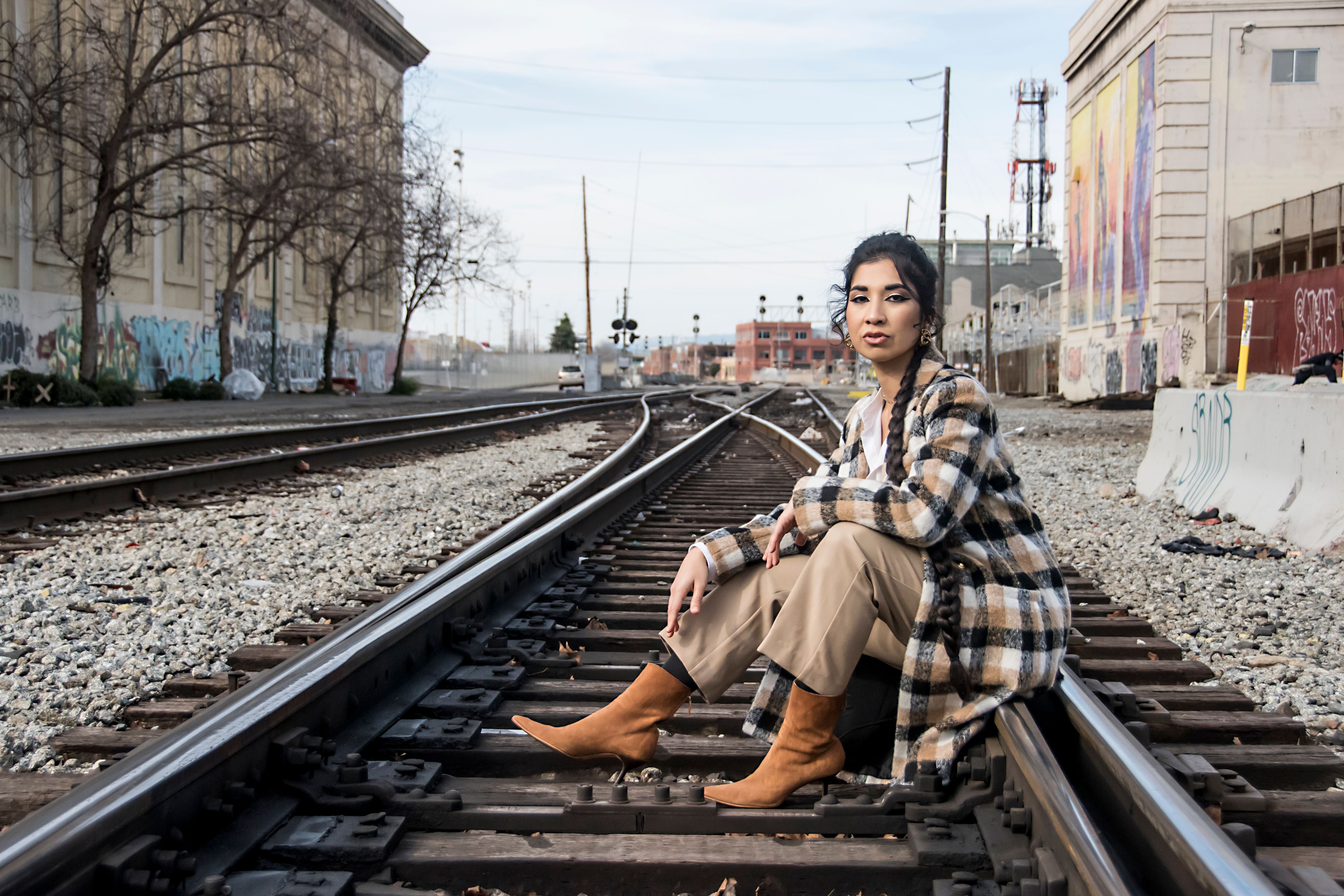Afghan-inspired fashion worn by Ruby Mountain, singer photographed in Oakland.