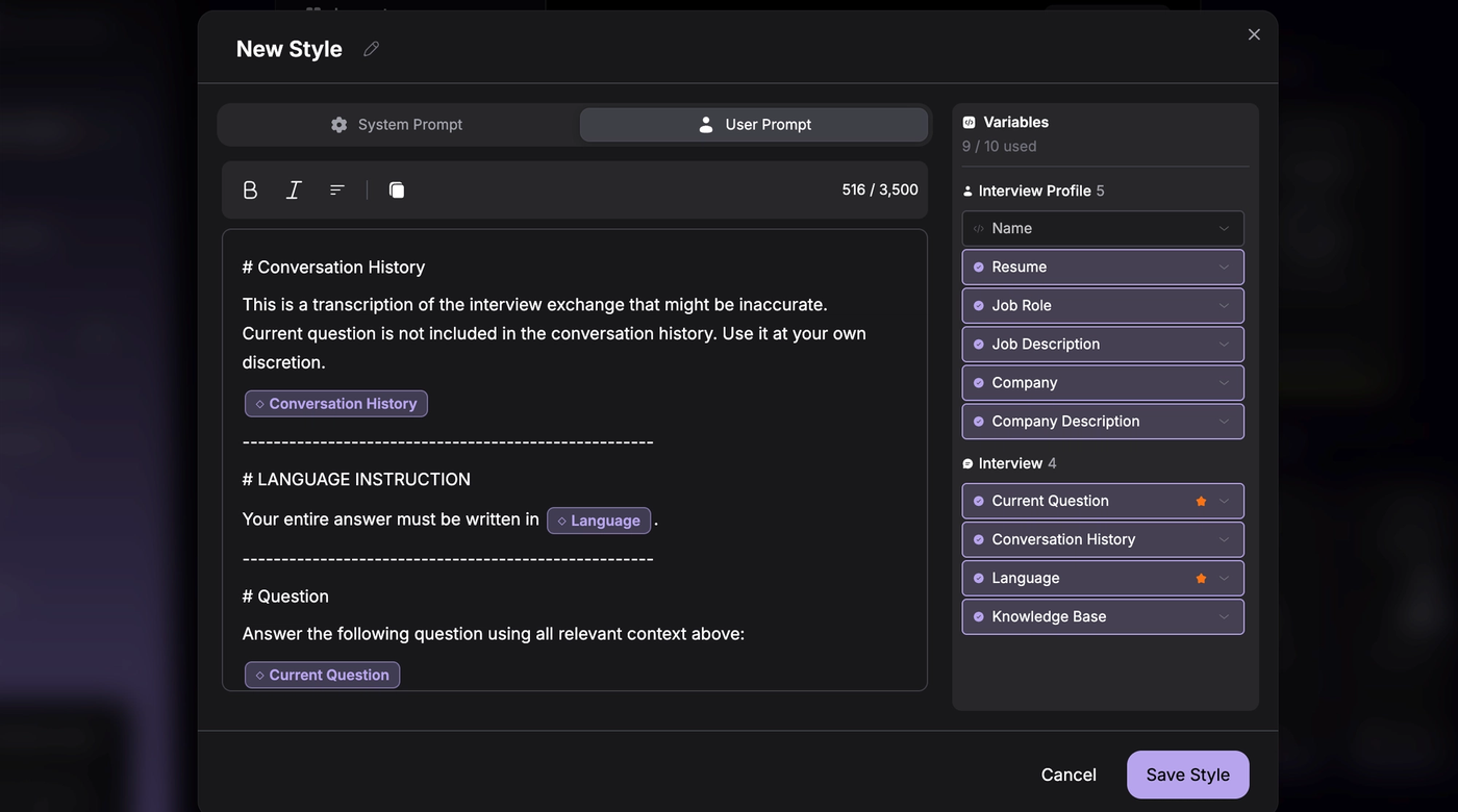 verve ai custom prompt style editor