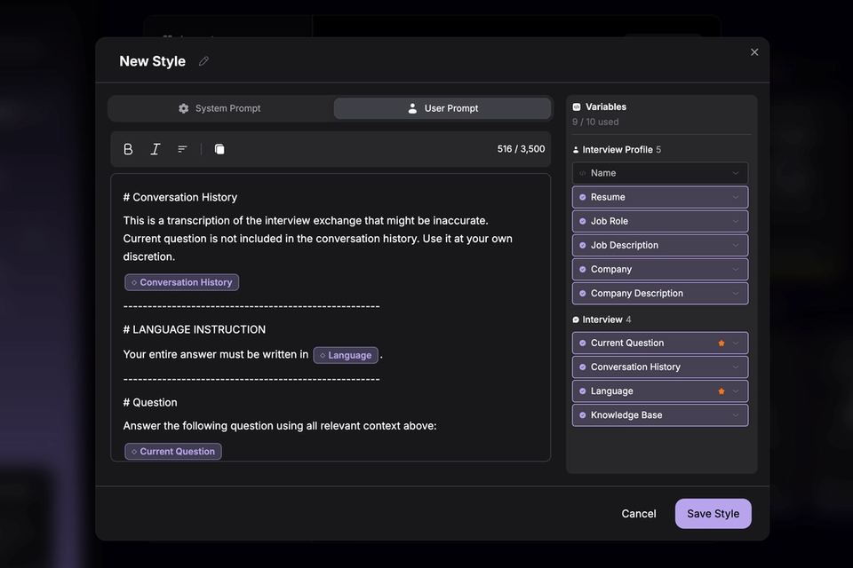 verve ai custom prompt style editor